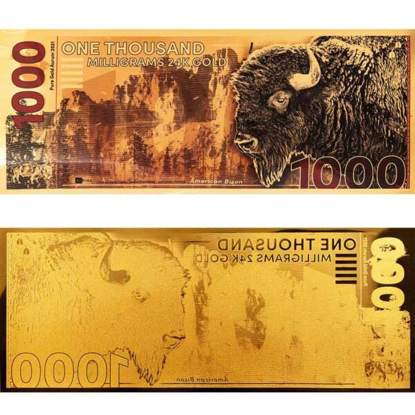 2021 Aurum 1 Gram 24K Gold North American Bison Note