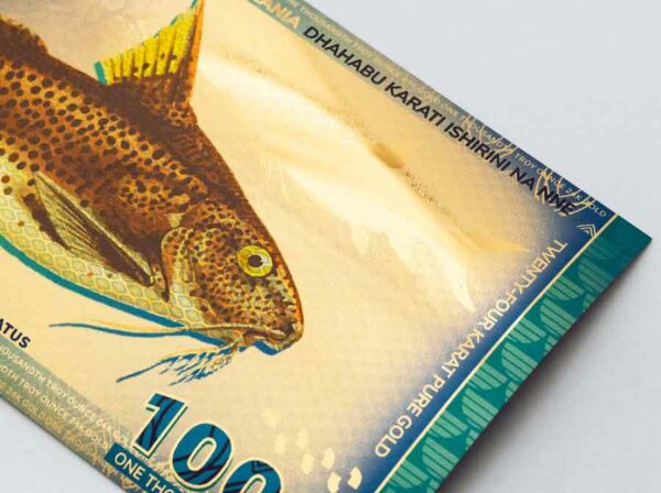 2021 Tanzania Lake Tanganyika Catfish 24K Gold Aurum Bank Note