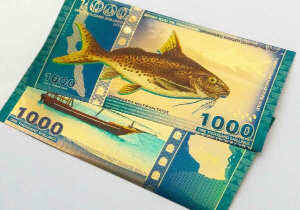 2021 Tanzania Aurum 1/1000 oz Lake Tanganyika Catfish 24K Gold Bank Note
