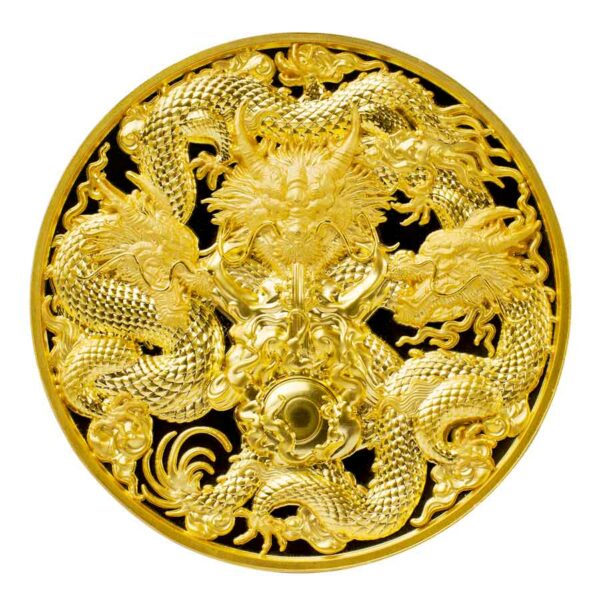 2022 Chad 3 Ounce Triple Dragons High Relief Gilded Silver Coin