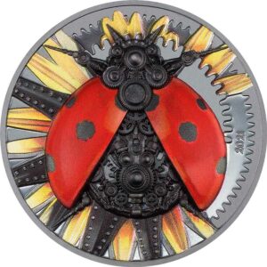 2021 Mongolia 3 Ounce Mechanical Ladybug Clockwork Evolution Color Black Proof Silver Coin