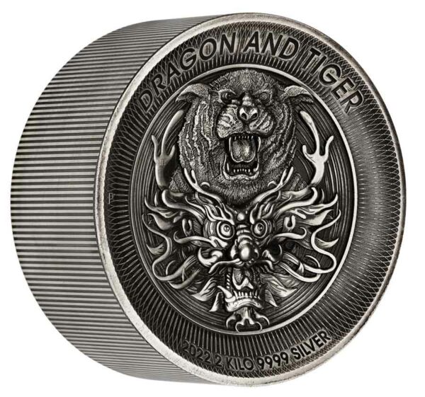 2022 Australia Dragon & Tiger 2 Kilo High Relief Antiqued Silver Coin