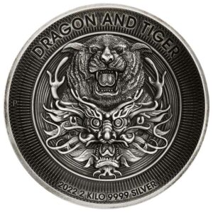 2022 Australia 2 Kilogram Dragon & Tiger High Relief Antique Finish Silver Coin