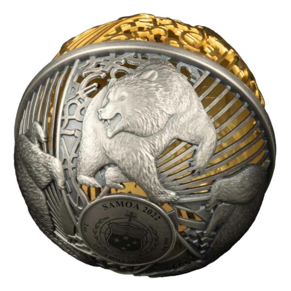 2022 Samoa 2 oz Bull & Bear Filigree Spherical Silver Coin