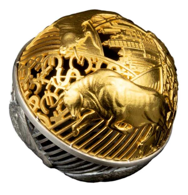2022 Samoa Bull & Bear 2 Ounce Filigree Spherical Silver Coin