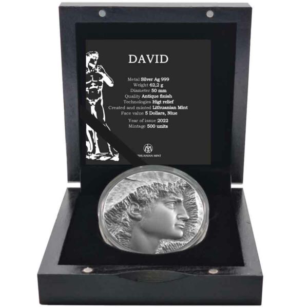 2022 Niue Art of Sculpture David 2 oz High Relief Silver Coin