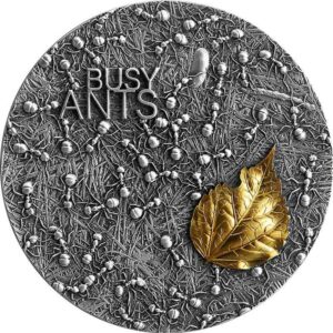 2022 Ghana 2 Ounce Busy Ants High Relief Gilded Antique Finish Silver Coin