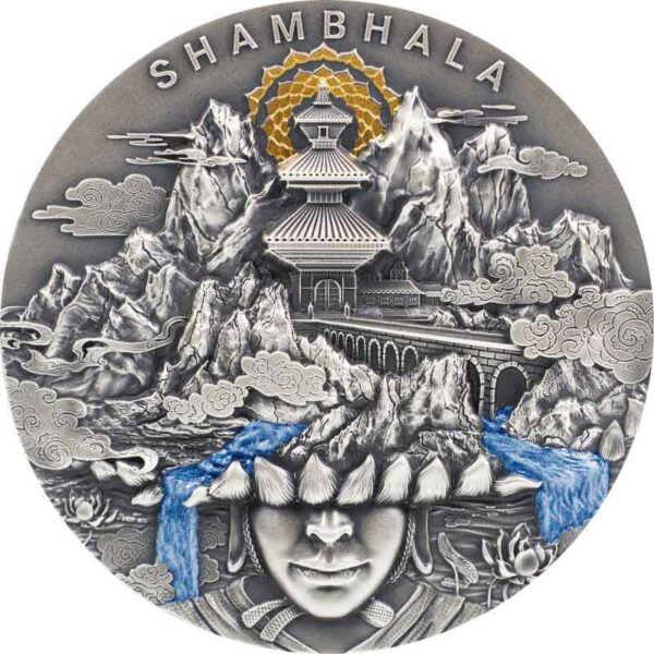 2022 Niue 2 Ounce Shambhala Legendary Lands High Relief Gilded UV Color Silver Coin