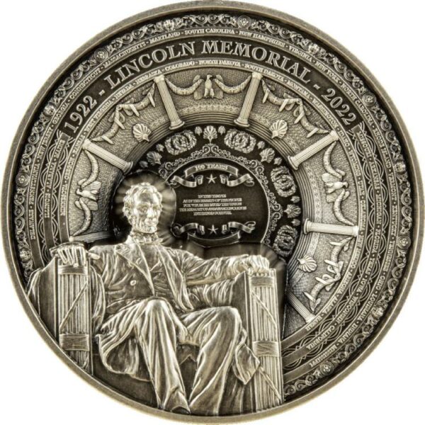 2022 Samoa 1 Kilogram 100th Anniversary Lincoln Memorial 4-Layer Silver Coin