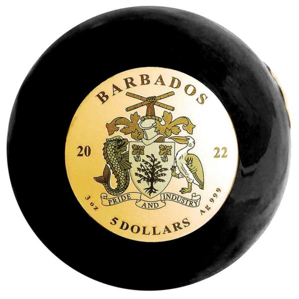2022 Barbados 3 oz Pangaea Black Marble Gilded Spherical Silver Coin