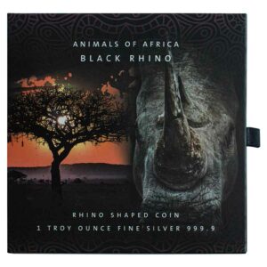 2022 Solomon Islands Animals of Africa Black Rhino 1 oz Shaped Silver Coin