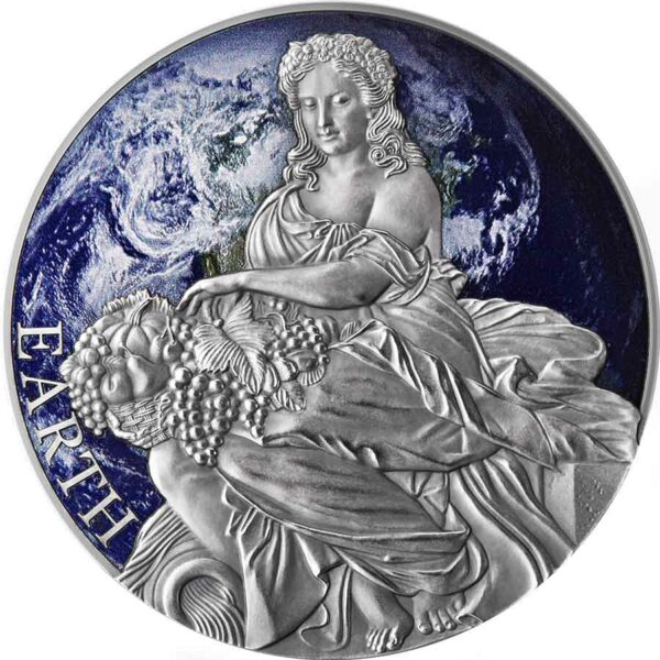 2022 Cameroon 2 Ounce Planets & Gods Earth High Relief Antique Finish Silver Coin