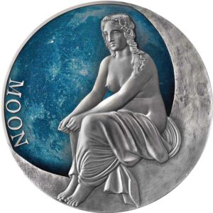 2022 Cameroon 2 Ounce Planets & Gods Moon High Relief Antique Finish Silver Coin