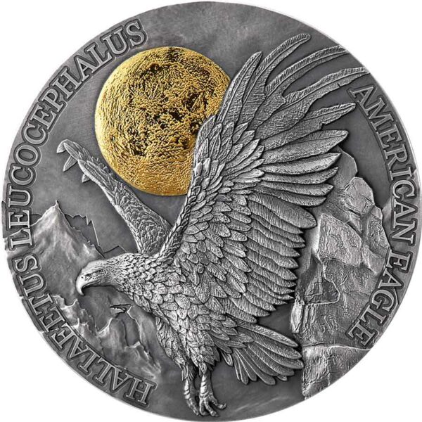 2022 Ghana 2 Ounce American Eagle High Relief Gilded Antique Finish Silver Coin