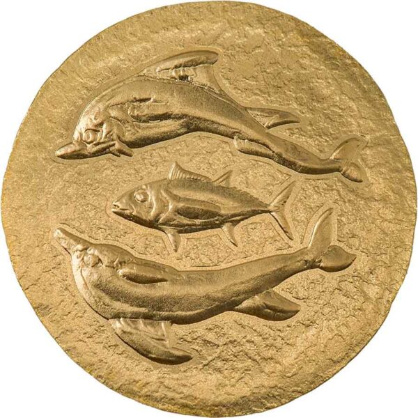 2022 Cook Islands 1/2 Gram Ancient Greece Dolphin & Tuna Silk Finish Gold Coin