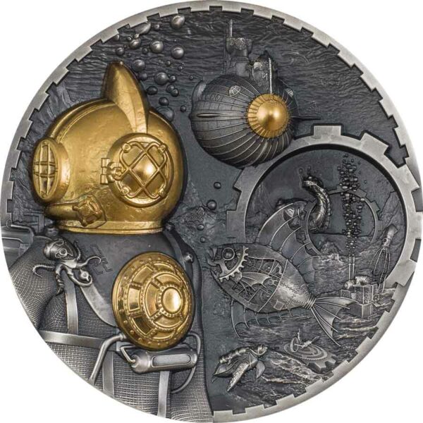 2022 Cook Islands 3 Ounce Steampunk Nautilus High Relief Gilded Silver Coin