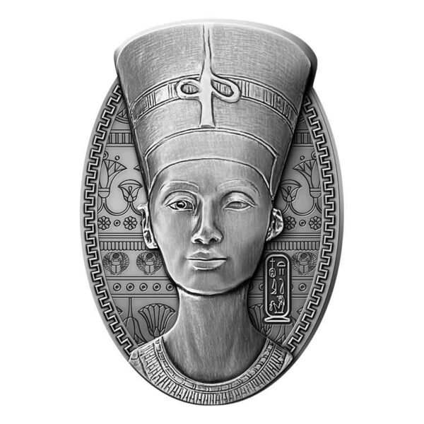 2023 Djibouti 3 Ounce Nefertiti Bust 3D Shaped Antiqued Silver Coin