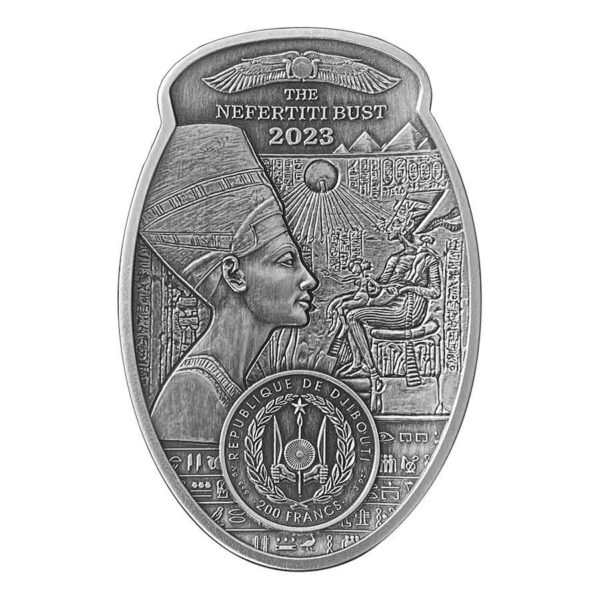 2023 Djibouti 3 Ounce Nefertiti Bust High Relief Antiqued Silver Coin