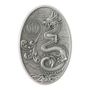 2024 Djibouti 5 Ounce Dragon Egg 3D Shaped Antiqued Silver Coin