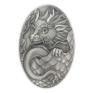 2024 Djibouti 5 Ounce Dragon Egg 3D Shaped Antique Finish Silver Coin