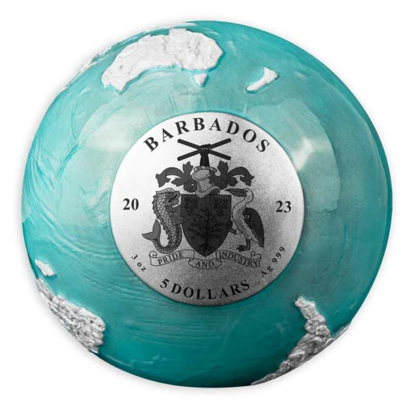 2023 Barbados Blue Marble Frozen 3 oz Spherical Silver Coin
