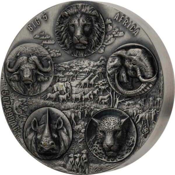 2022 Ivory Coast 5 Ounce African Big 5 Completer High Relief Silver Coin