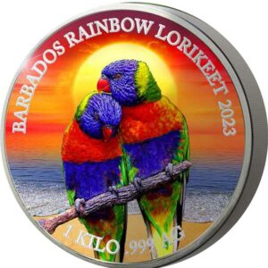 2023 Barbados 1 Kilogram Colorful Wildlife Rainbow Lorikeet Silver Coin