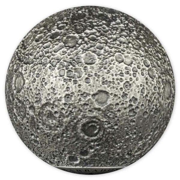 2023 Barbados 3 oz Moon Spherical Antique Finish Silver Coin