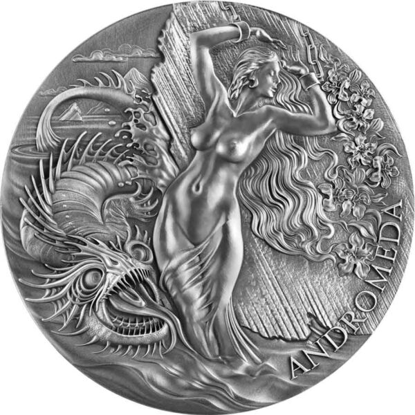 2022 Cameroon 2 Ounce Andromeda & the Sea Monster Celestial Beauty High Relief Silver Coin