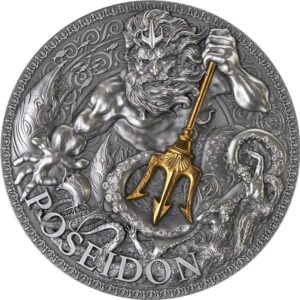 2022 Cameroon 3 Ounce Poseidon 24K Gilded High Relief Silver Coin