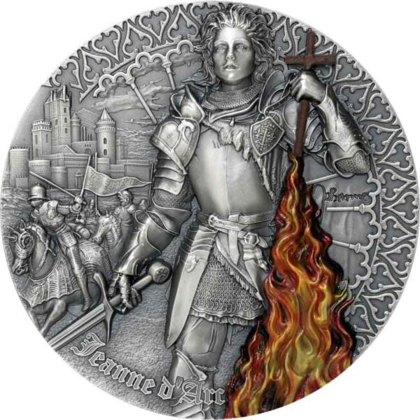 2021 Niue 2 Ounce Heroines Jeanne d'Arc UV Color Antique Finish Silver Coin