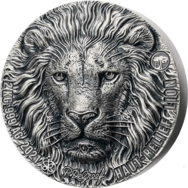 2021 Ivory Coast 2 Kilogram Big 5 Lion Ultra High Relief Silver Coin