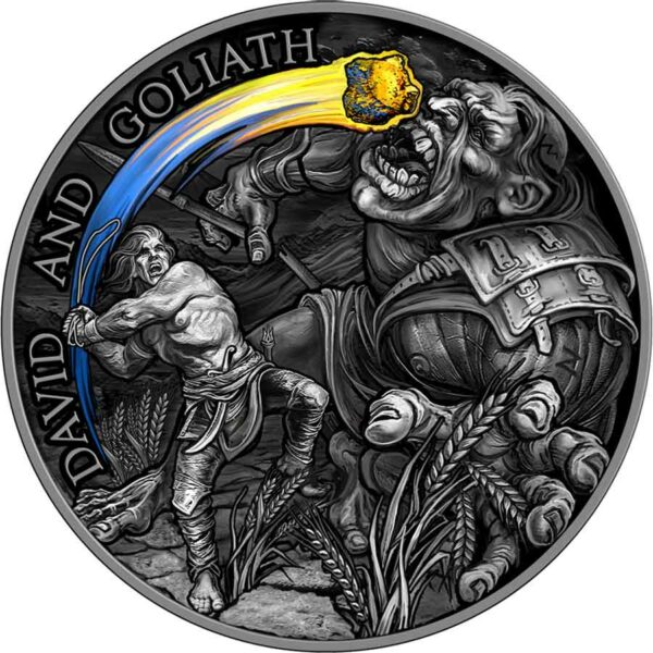 2022 Ghana 2 Ounce David & Goliath High Relief Antique Finish Silver Coin