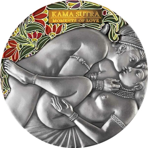 2022 Cameroon 3 Ounce Kama Sutra IV Moments of Love High Relief Antique Finish Silver Coin
