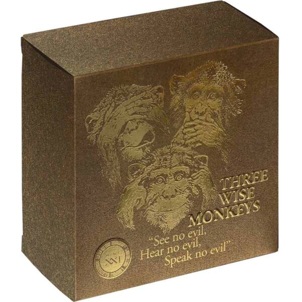 Three Wise Monkeys 1 oz High Relief Antique Finish Silver Coin