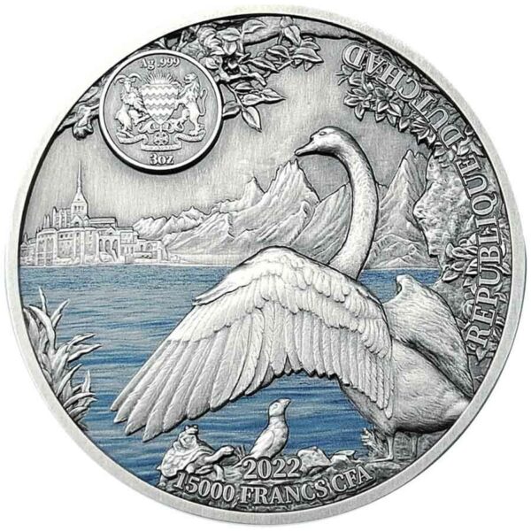 2022 Chad White Swan 3 oz High Relief Silver Coin