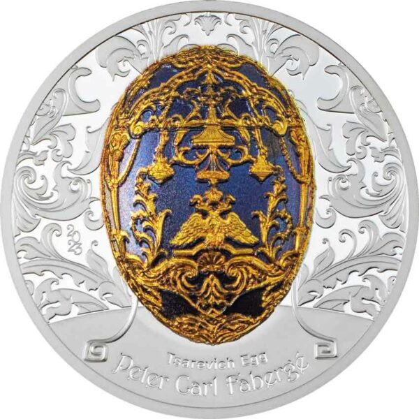2023 Mongolia 2 Ounce Faberge Tsarevich Egg Silver Proof Coin
