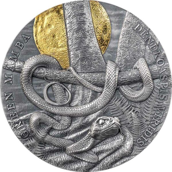 2023 Niue 2 Ounce Green Mamba High Relief Gilded Antique Finish Silver Coin