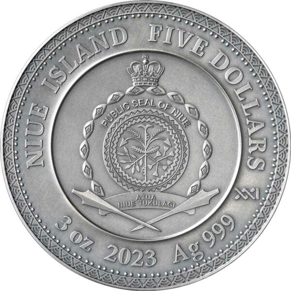 2023 Niue 3 oz Vishnu Divine Faces of the Sun Antique Finish Silver Coin