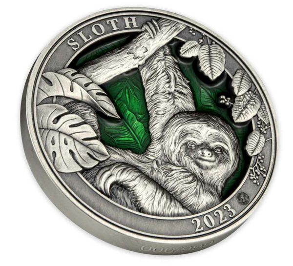 Colors of Wildlife Sloth Ultra High Relief Silver Coin