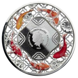 2023 Solomon Islands Filigree Koi 2 oz Colored Silver Coin