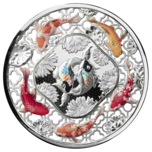 2023 Solomon Islands 2 Ounce Filigree Koi Colored Silver Coin