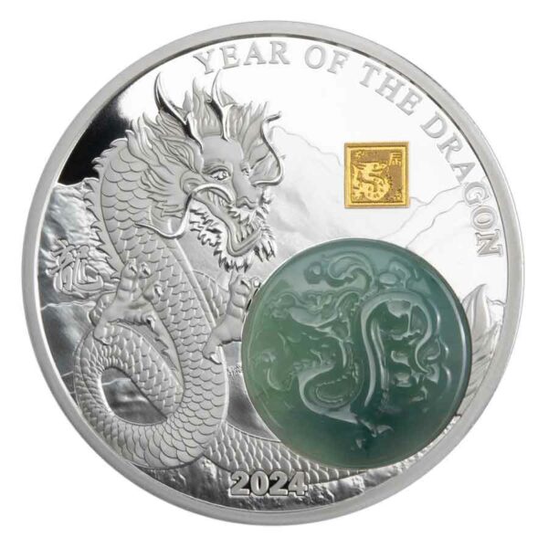 2024 Burundi 2 Ounce Year of the Dragon Jade Inlay Silver Proof Coin