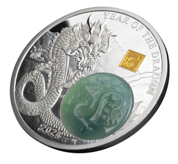 2024 Year of the Dragon 2 oz Jade Inlay Silver Proof Coin