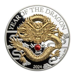 2024 Vanuatu 1 Ounce Year of the Dragon 24K Plated Pearl Inset Silver Proof Coin
