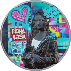 2023 Cook Islands 3 Ounce Mona Lisa Graffiti Art Black Proof Silver Coin