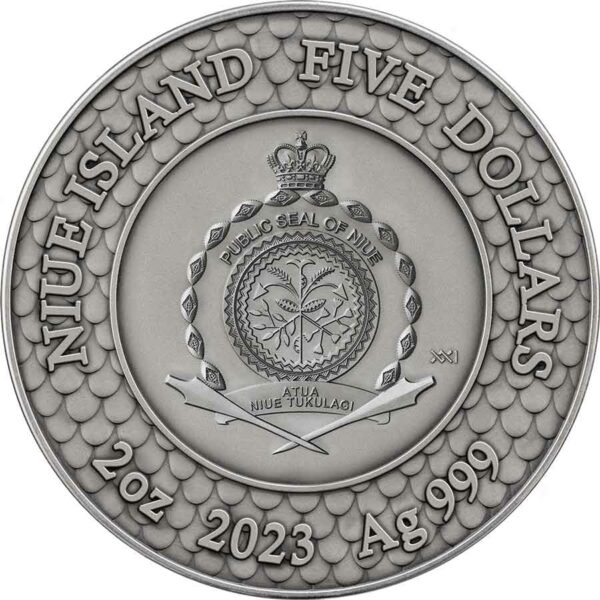 2023 Niue 2 oz Black Pearl & Dragon High Relief Gilded Silver Coin