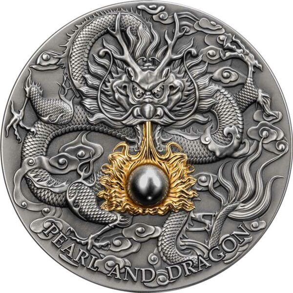 2023 Niue 2 Ounce Black Pearl & Dragon High Relief Gilded Silver Coin