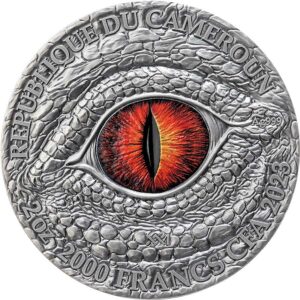 2023 Cameroon 2 oz Flaming Wyvern Color Antique Finish Silver Coin