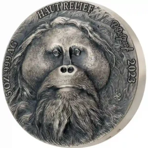 2023 Ivory Coast 5 Ounce Asian Big 5 Orangutan Ultra High Relief Silver Coin